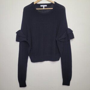 BCBGeneration Ruffle Sleeve Pullover Black Sweater Cropped, Size L